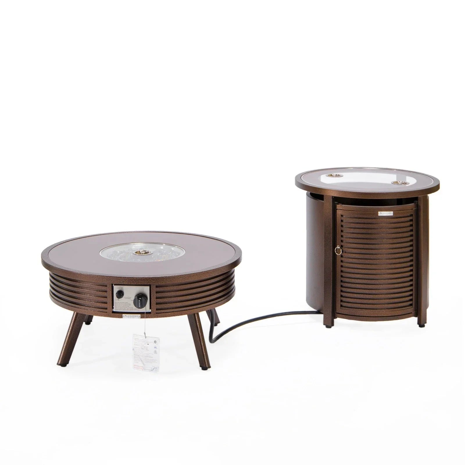 Walbrooke Outdoor Patio Round Fire Pit and Tank Holder with Slats Design - Elax Furniture