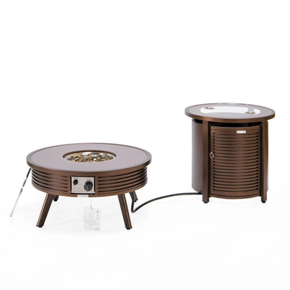 Walbrooke Outdoor Patio Round Fire Pit and Tank Holder with Slats Design - Elax Furniture