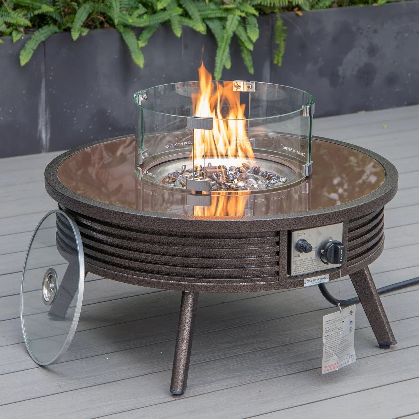 Walbrooke Outdoor Patio Round Fire Pit and Tank Holder with Slats Design - Elax Furniture
