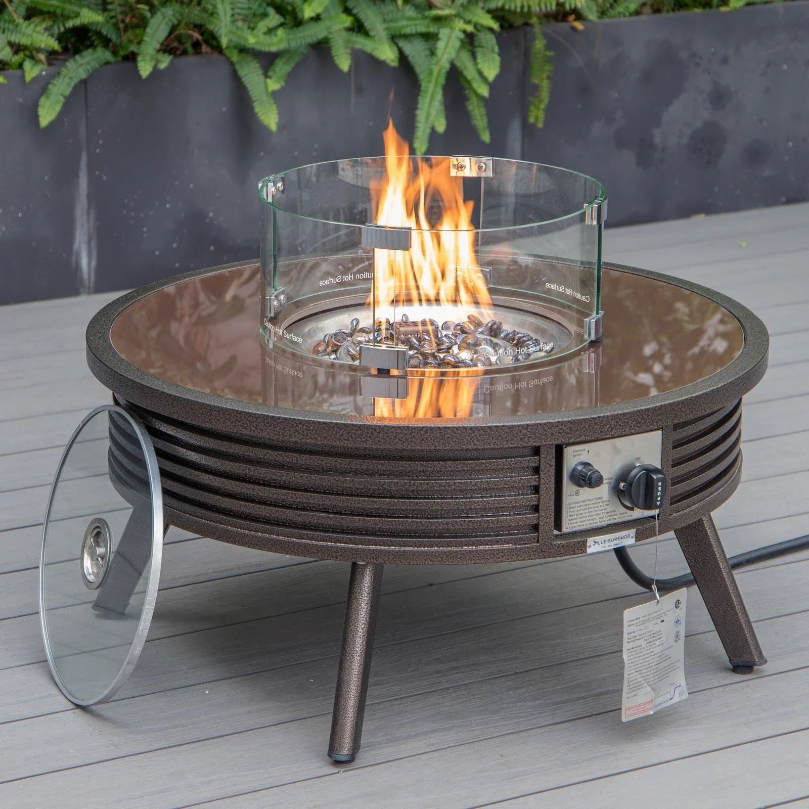 Walbrooke Outdoor Patio Round Fire Pit and Tank Holder with Slats Design - Elax Furniture