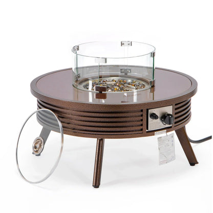 Walbrooke Outdoor Patio Round Fire Pit and Tank Holder with Slats Design - Elax Furniture