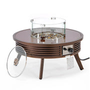 Walbrooke Modern Outdoor Round Fire Pit Table with Powder-Coated Aliuminum Frame and Slats Design - Elax Furniture