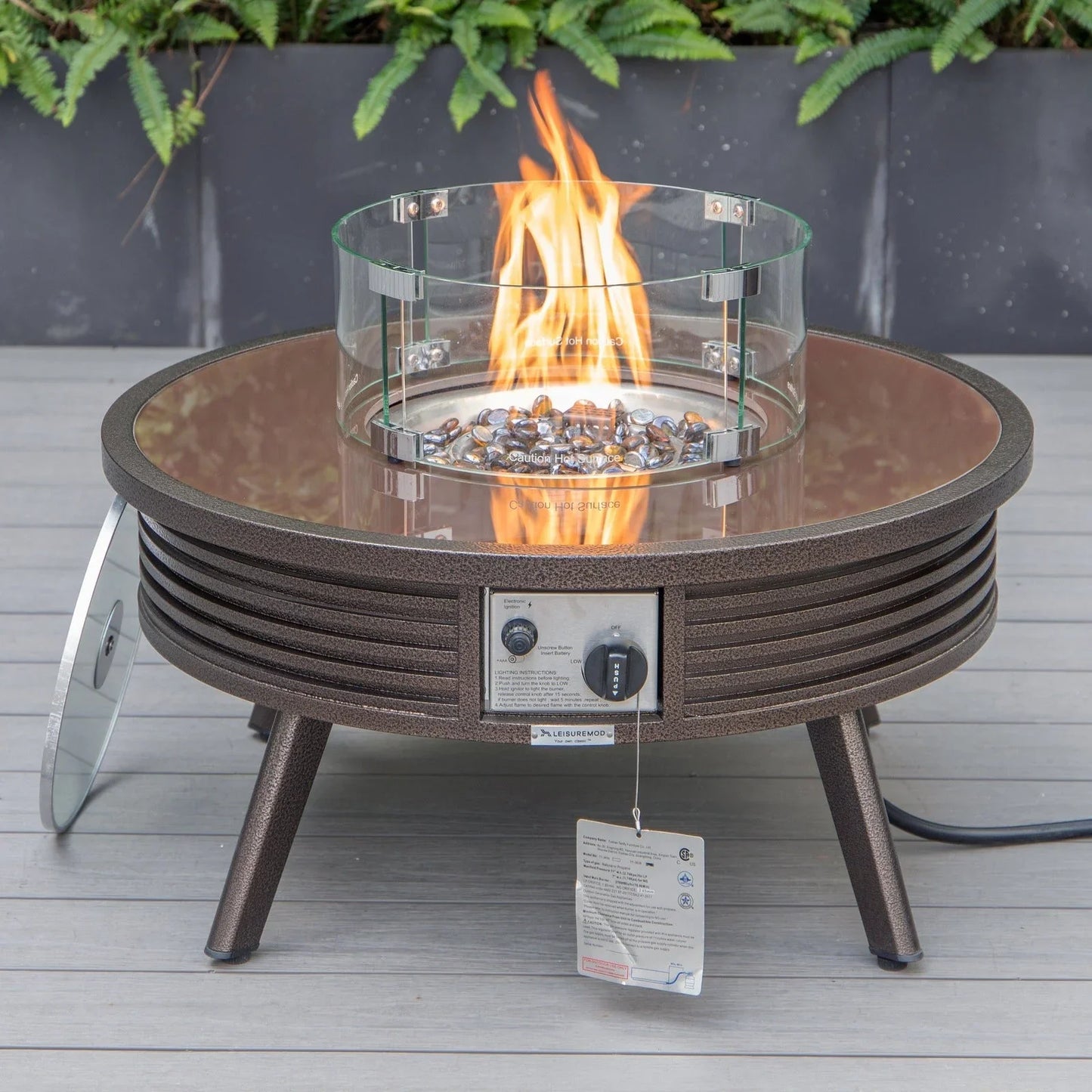 Walbrooke Modern Outdoor Round Fire Pit Table with Powder-Coated Aliuminum Frame and Slats Design - Elax Furniture