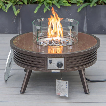 Walbrooke Modern Outdoor Round Fire Pit Table with Powder-Coated Aliuminum Frame and Slats Design - Elax Furniture