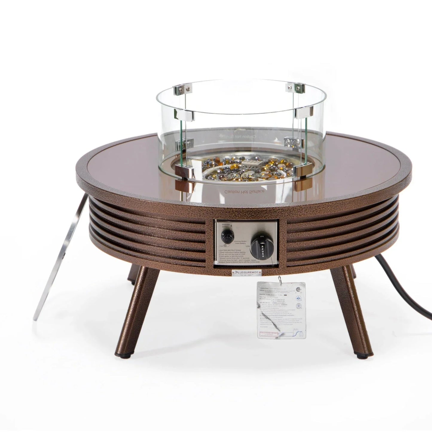 Walbrooke Modern Outdoor Round Fire Pit Table with Powder-Coated Aliuminum Frame and Slats Design - Elax Furniture