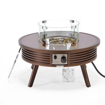 Walbrooke Modern Outdoor Round Fire Pit Table with Powder-Coated Aliuminum Frame and Slats Design - Elax Furniture