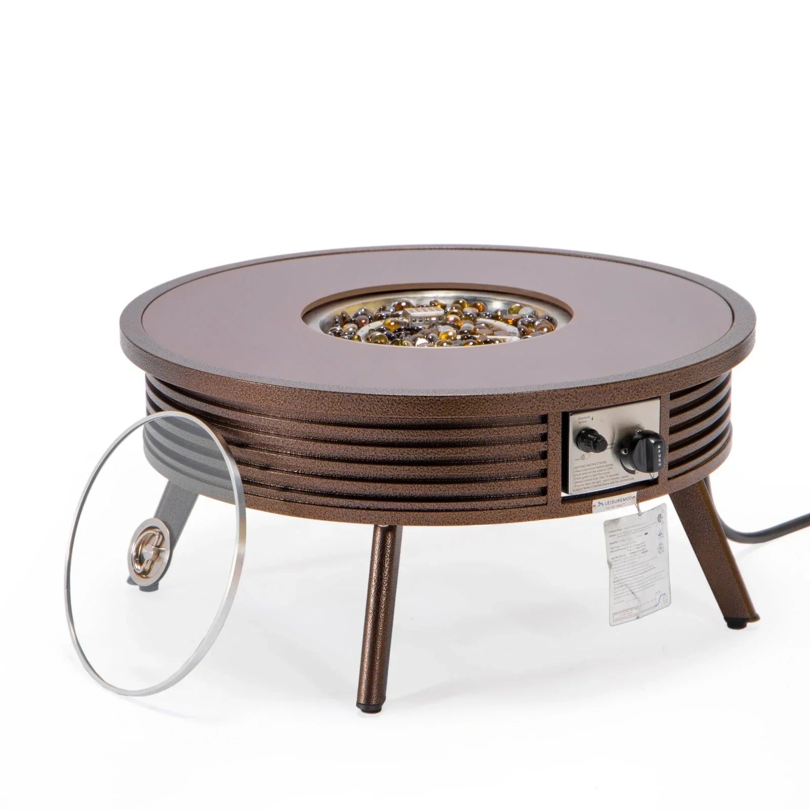 Walbrooke Modern Outdoor Round Fire Pit Table with Powder-Coated Aliuminum Frame and Slats Design - Elax Furniture