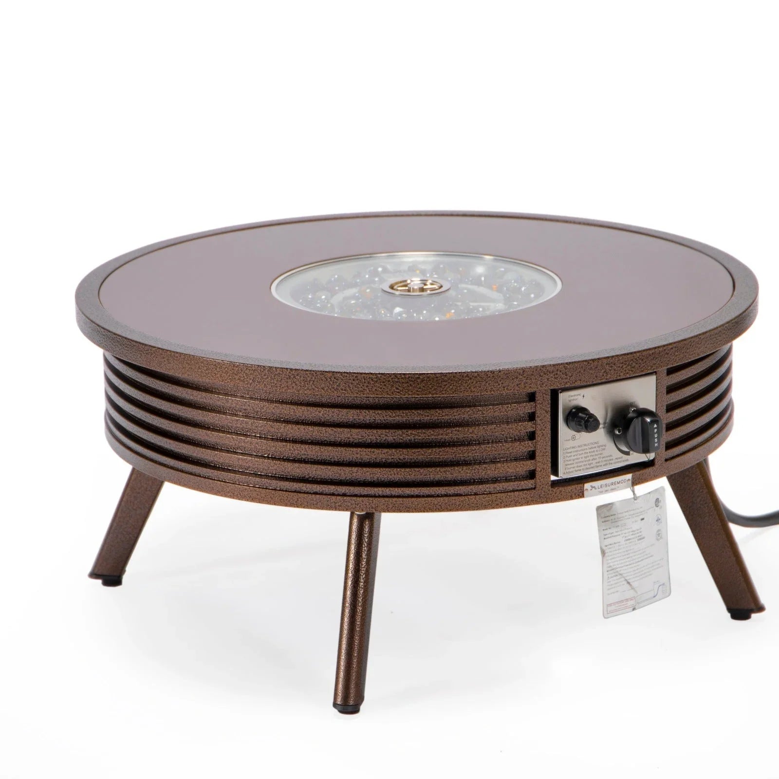Walbrooke Modern Outdoor Round Fire Pit Table with Powder-Coated Aliuminum Frame and Slats Design - Elax Furniture