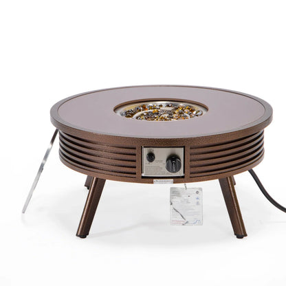 Walbrooke Modern Outdoor Round Fire Pit Table with Powder-Coated Aliuminum Frame and Slats Design - Elax Furniture