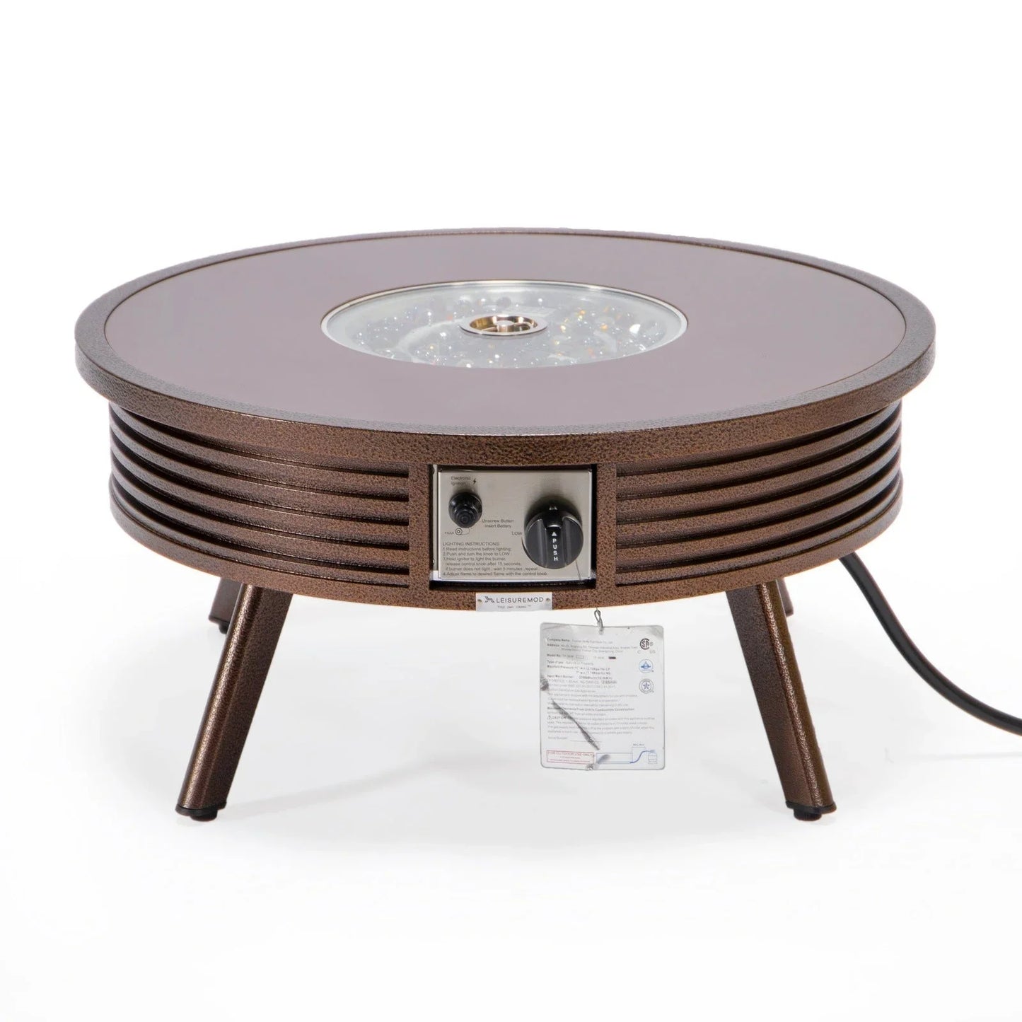 Walbrooke Modern Outdoor Round Fire Pit Table with Powder-Coated Aliuminum Frame and Slats Design - Elax Furniture