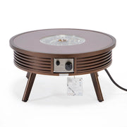 Walbrooke Modern Outdoor Round Fire Pit Table with Powder-Coated Aliuminum Frame and Slats Design - Elax Furniture