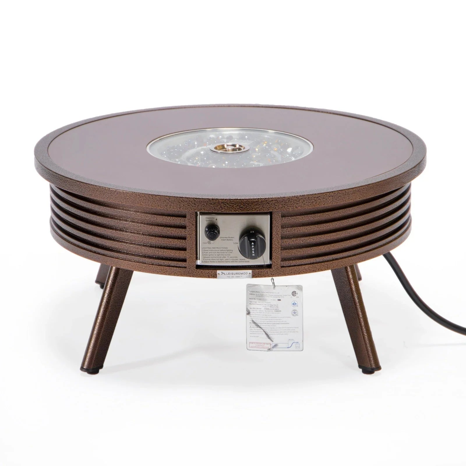 Walbrooke Modern Outdoor Round Fire Pit Table with Powder-Coated Aliuminum Frame and Slats Design - Elax Furniture