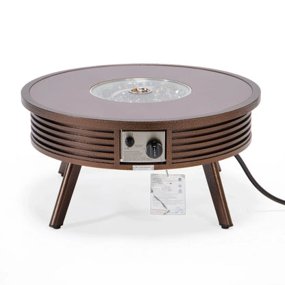 Walbrooke Modern Outdoor Round Fire Pit Table with Powder-Coated Aliuminum Frame and Slats Design - Elax Furniture