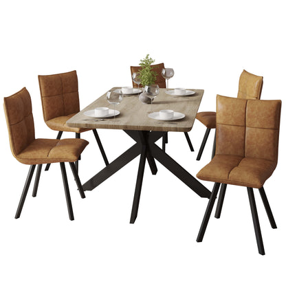 Ravenna 5-Piece Dining Set 63" Rectangular Dining Table with Natural Wood MDF Top and 4 Leather Side Chairs - Elax Furniture