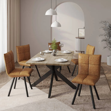 Ravenna 5-Piece Dining Set 63" Rectangular Dining Table with Natural Wood MDF Top and 4 Leather Side Chairs - Elax Furniture