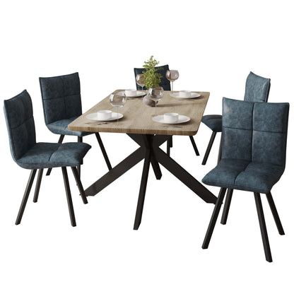 Ravenna 5-Piece Dining Set 63" Rectangular Dining Table with Natural Wood MDF Top and 4 Leather Side Chairs - Elax Furniture