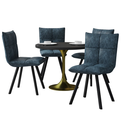 Verve 5-Piece Dining Set with 36" Round Dining Table in Black MDF Top and 4 Leather Dining Chairs - Elax Furniture