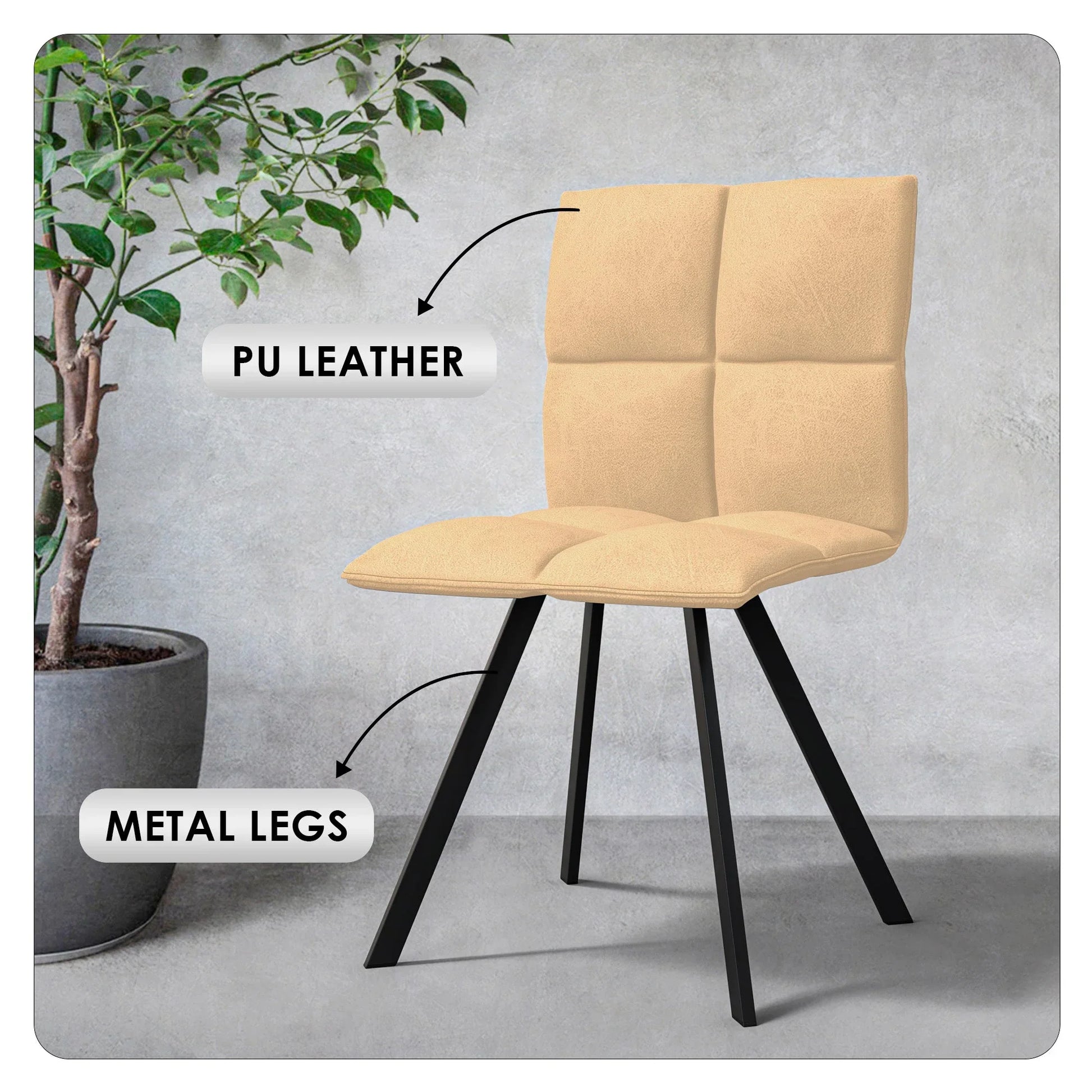 Wesley Modern Leather Dining Chair With Metal Legs Set of 2 - Elax Furniture