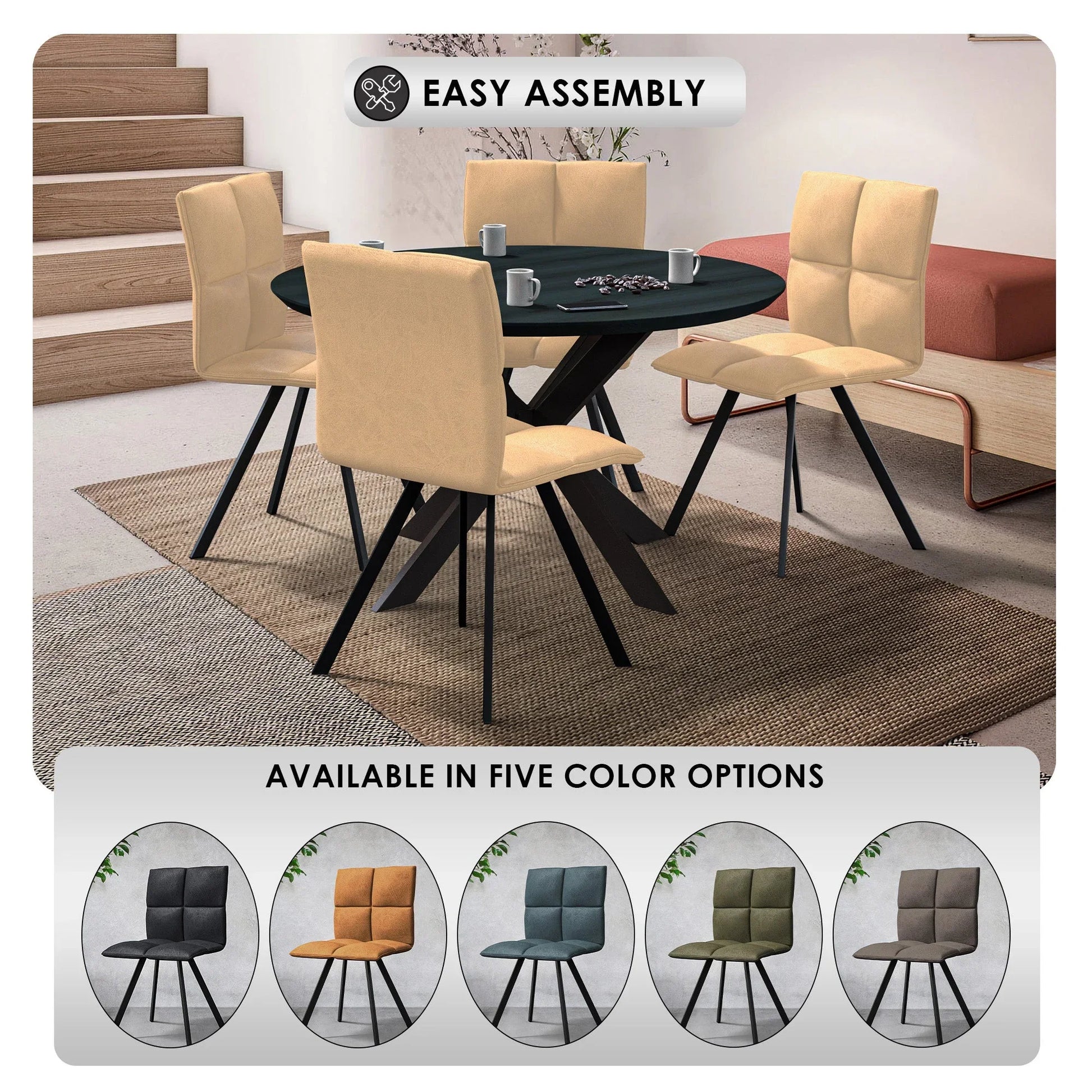 Wesley Modern Leather Dining Chair With Metal Legs Set of 2 - Elax Furniture