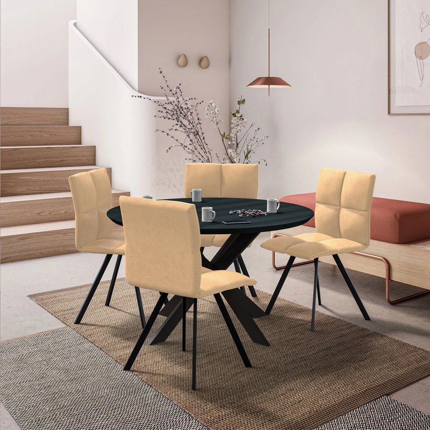 Wesley Modern Leather Dining Chair With Metal Legs Set of 4 - Elax Furniture