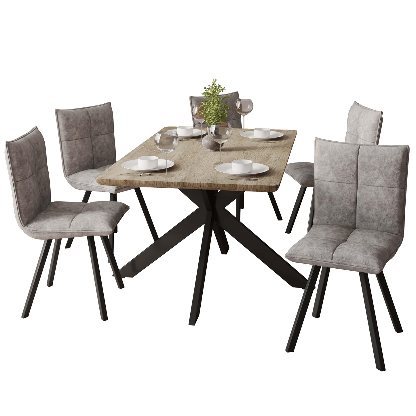 Ravenna 5-Piece Dining Set 63" Rectangular Dining Table with Natural Wood MDF Top and 4 Leather Side Chairs - Elax Furniture