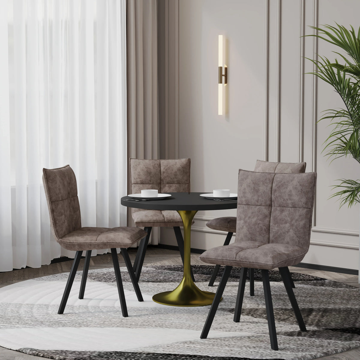 Verve 5-Piece Dining Set with 36" Round Dining Table in Black MDF Top and 4 Leather Dining Chairs - Elax Furniture