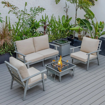 Walbrooke Aluminum Patio Conversation With Fire Pit Table & Tank Holder - Elax Furniture