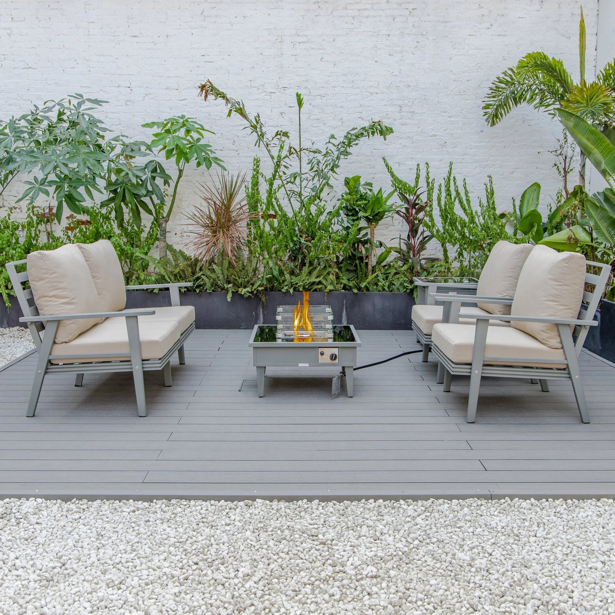 Walbrooke Aluminum Patio Conversation With Fire Pit Table & Tank Holder - Elax Furniture
