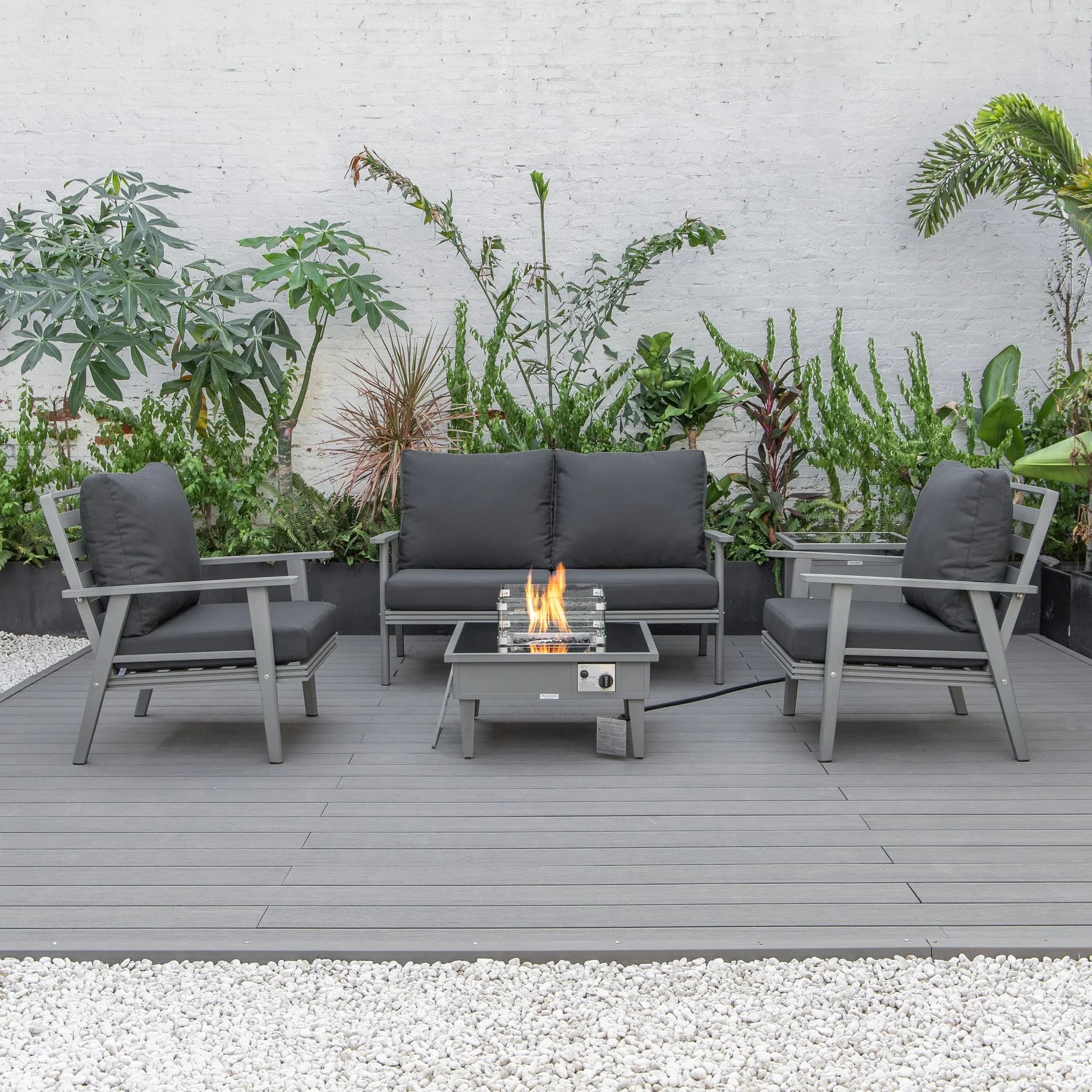 Walbrooke Aluminum Patio Conversation With Fire Pit Table & Tank Holder - Elax Furniture