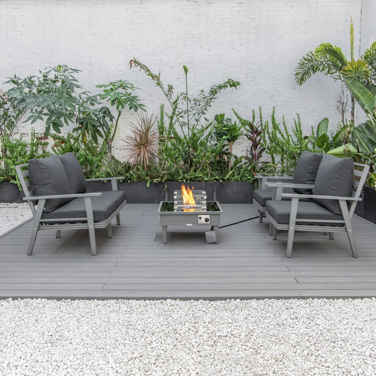 Walbrooke Aluminum Patio Conversation With Fire Pit Table & Tank Holder - Elax Furniture