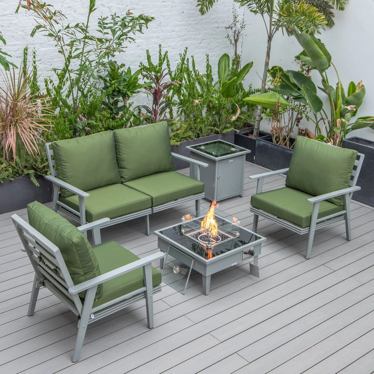 Walbrooke Aluminum Patio Conversation With Fire Pit Table & Tank Holder - Elax Furniture