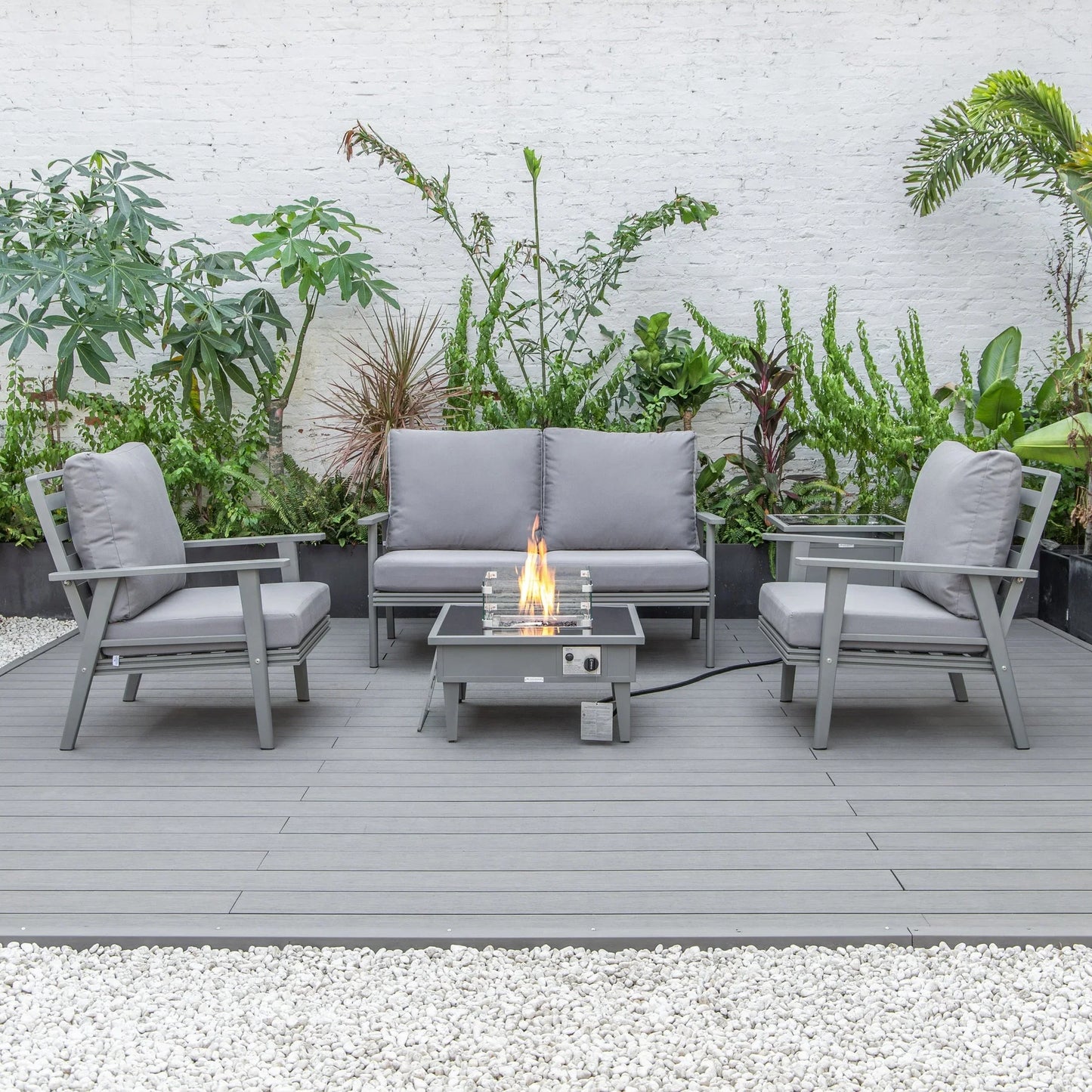 Walbrooke Aluminum Patio Conversation With Fire Pit Table & Tank Holder - Elax Furniture