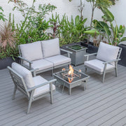 Walbrooke Aluminum Patio Conversation With Fire Pit Table & Tank Holder - Elax Furniture