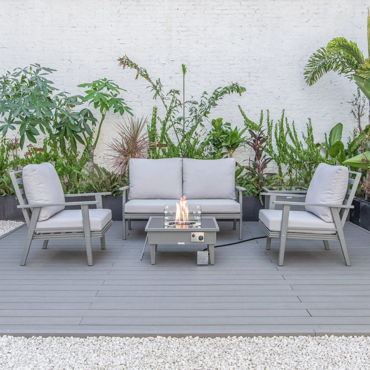 Walbrooke Aluminum Patio Conversation With Fire Pit Table & Tank Holder - Elax Furniture