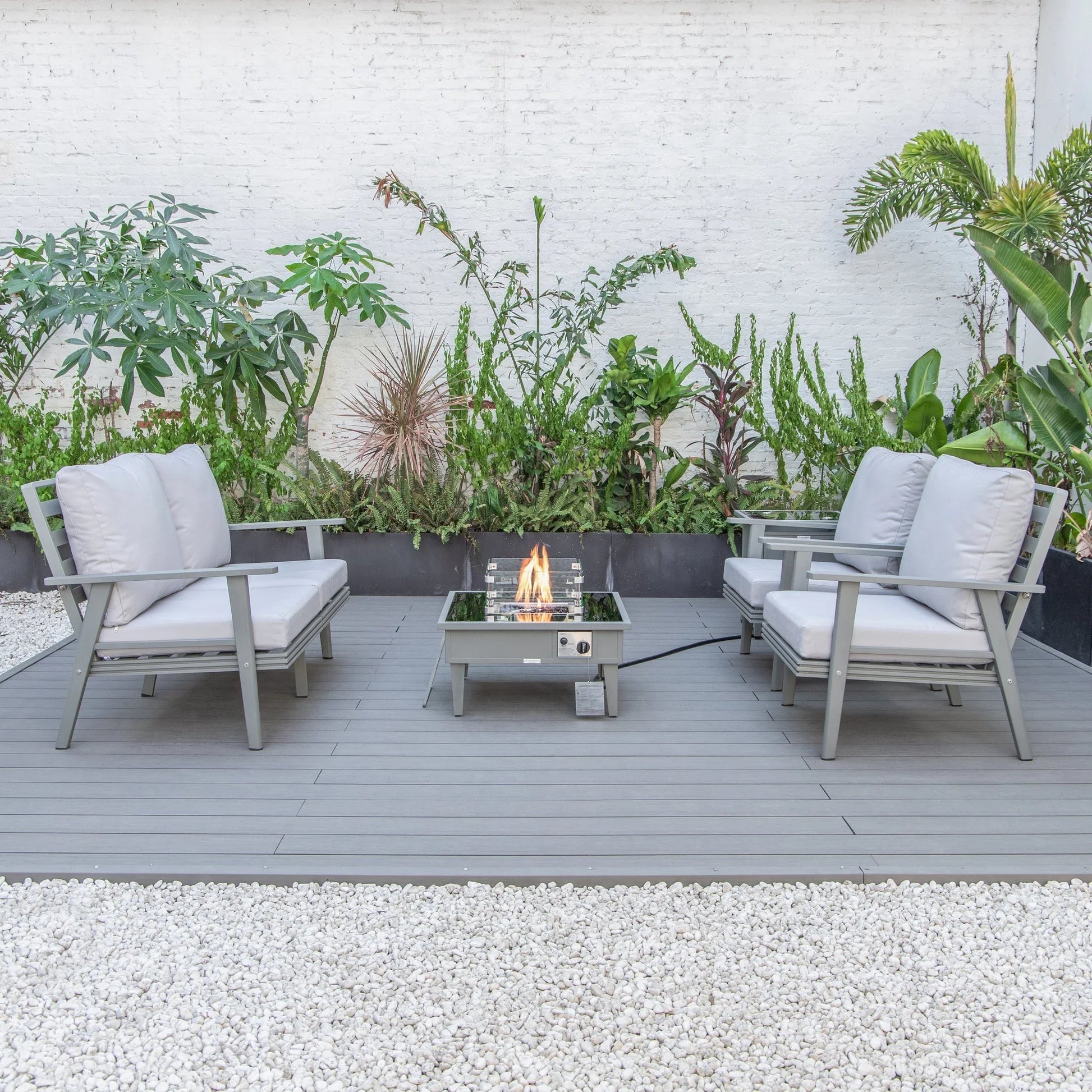 Walbrooke Aluminum Patio Conversation With Fire Pit Table & Tank Holder - Elax Furniture