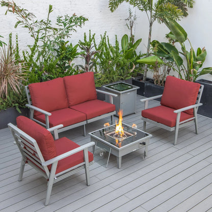 Walbrooke Aluminum Patio Conversation With Fire Pit Table & Tank Holder - Elax Furniture