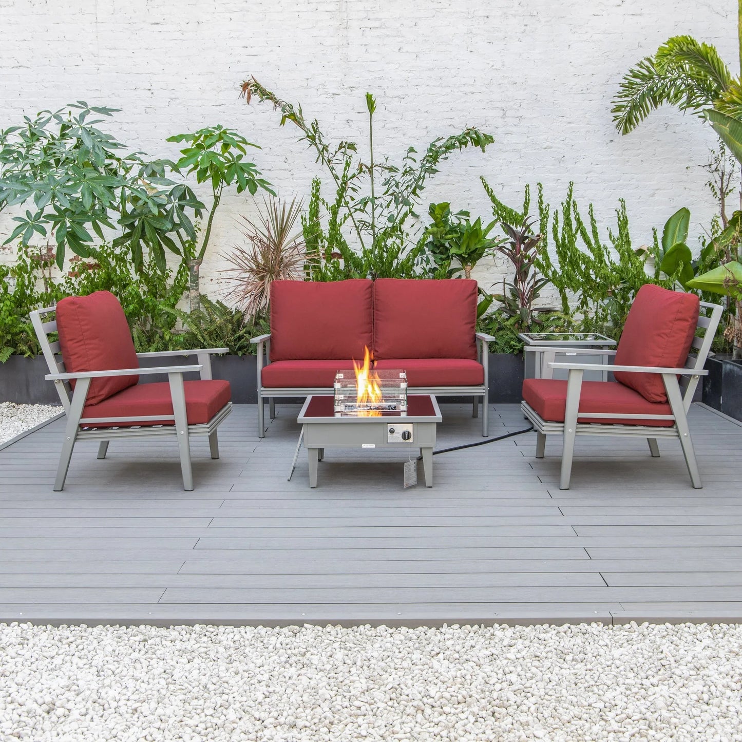 Walbrooke Aluminum Patio Conversation With Fire Pit Table & Tank Holder - Elax Furniture