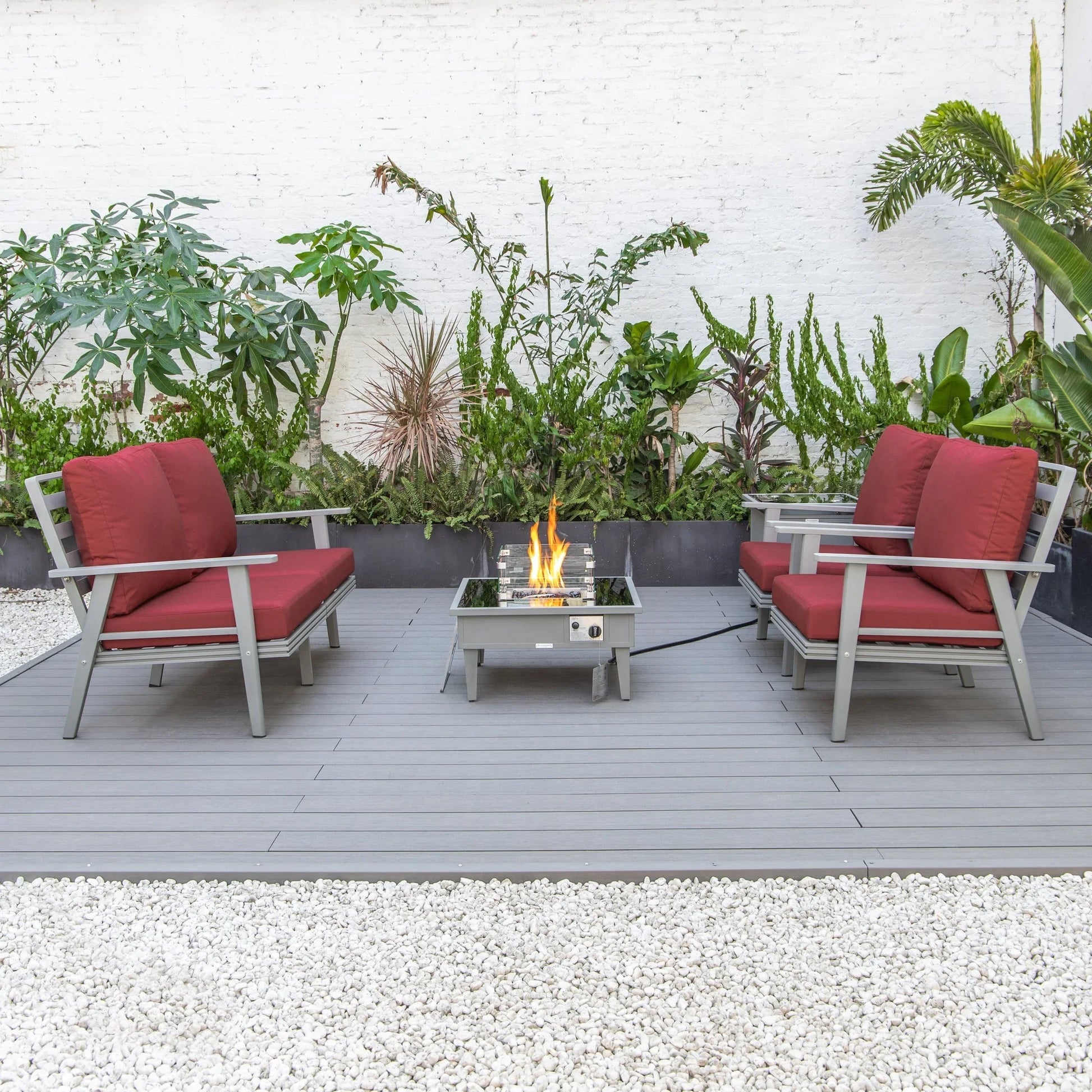 Walbrooke Aluminum Patio Conversation With Fire Pit Table & Tank Holder - Elax Furniture