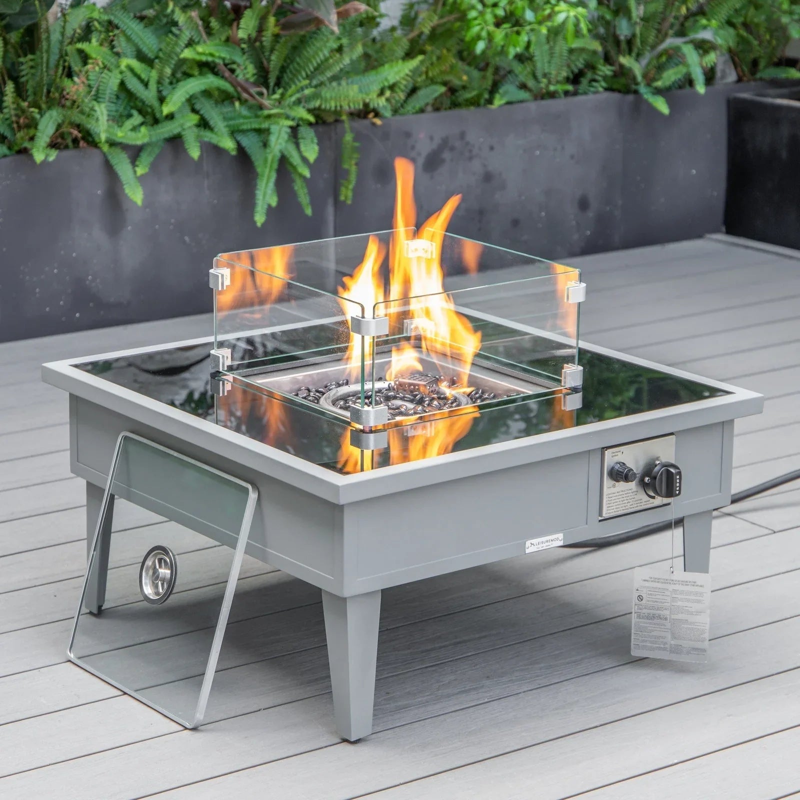 Walbrooke Outdoor Patio Square Fire Pit and Tank Holder - Elax Furniture