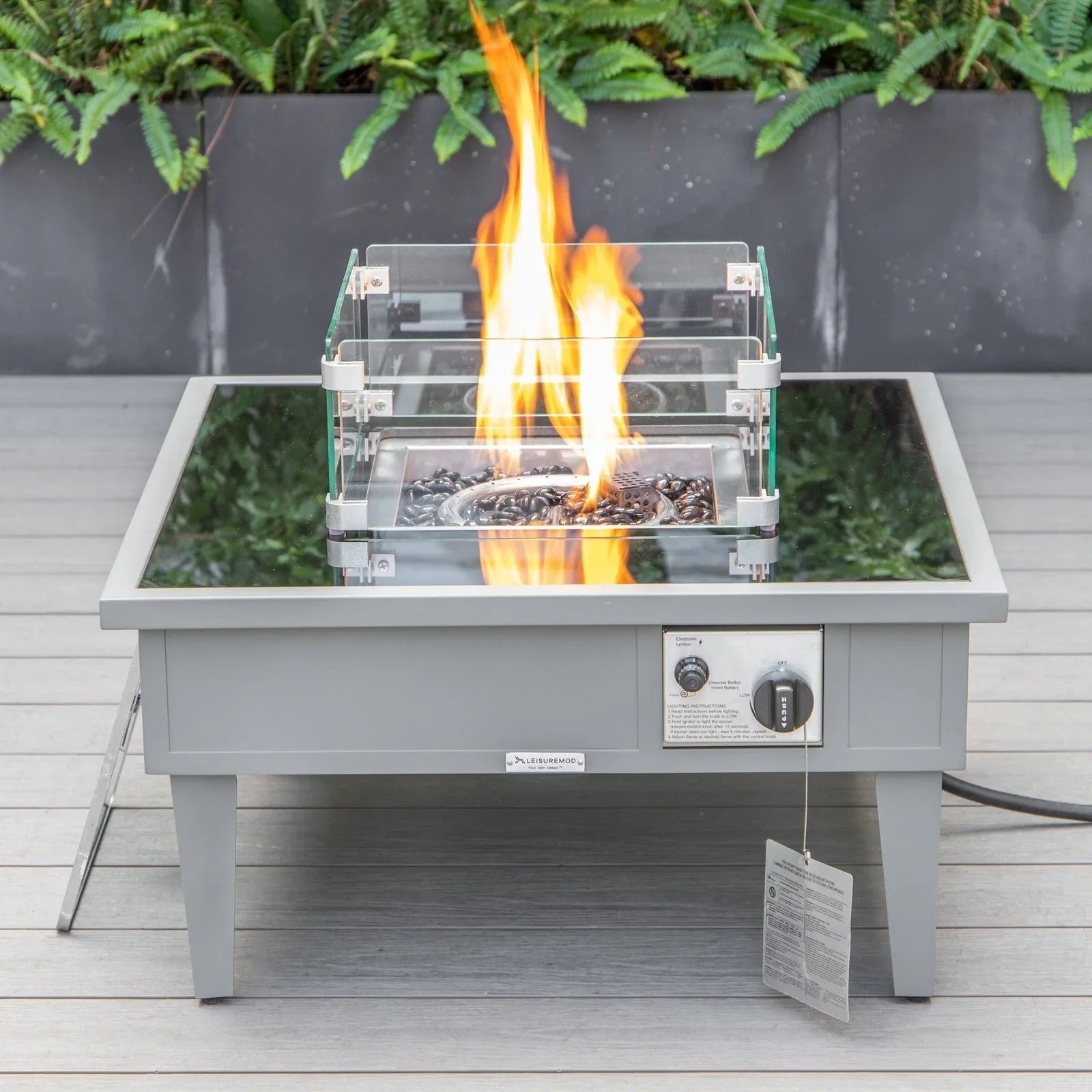 Walbrooke Modern Outdoor Square Fire Pit Table with Powder-Coated Aliuminum Frame - Elax Furniture