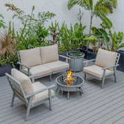 Walbrooke Aluminum Patio Conversation With Fire Pit Table & Tank Holder - Elax Furniture
