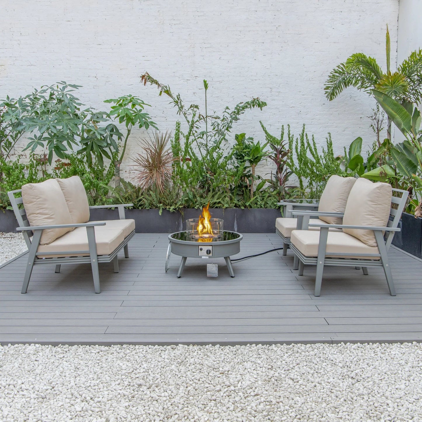 Walbrooke Aluminum Patio Conversation With Fire Pit Table & Tank Holder - Elax Furniture