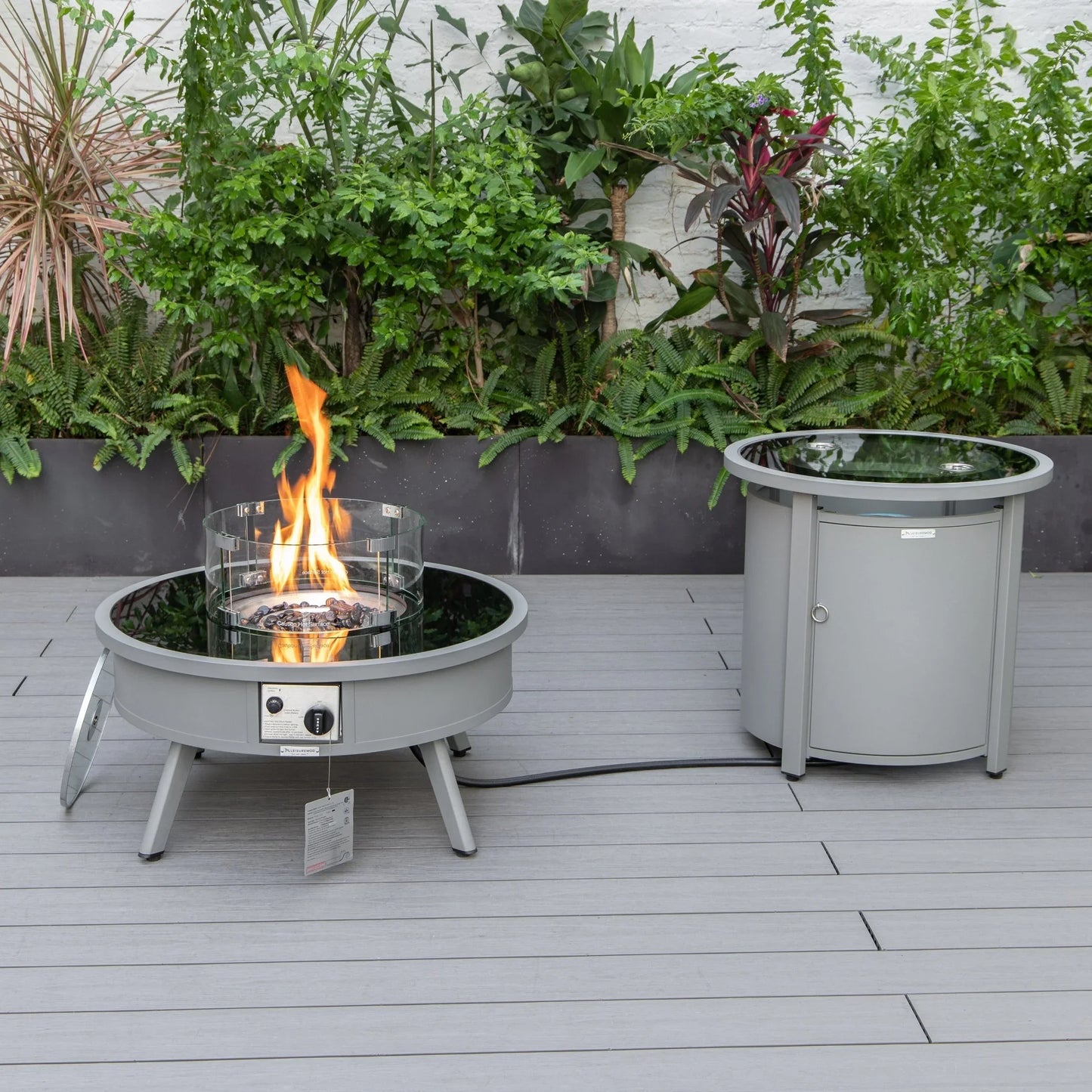Walbrooke Aluminum Patio Conversation With Fire Pit Table & Tank Holder - Elax Furniture