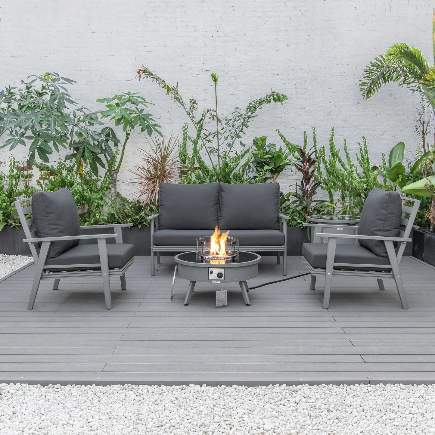 Walbrooke Aluminum Patio Conversation With Fire Pit Table & Tank Holder - Elax Furniture