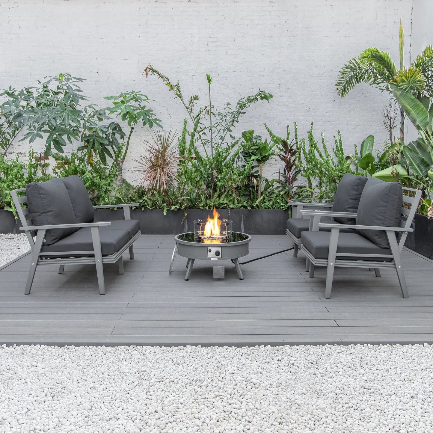 Walbrooke Aluminum Patio Conversation With Fire Pit Table & Tank Holder - Elax Furniture