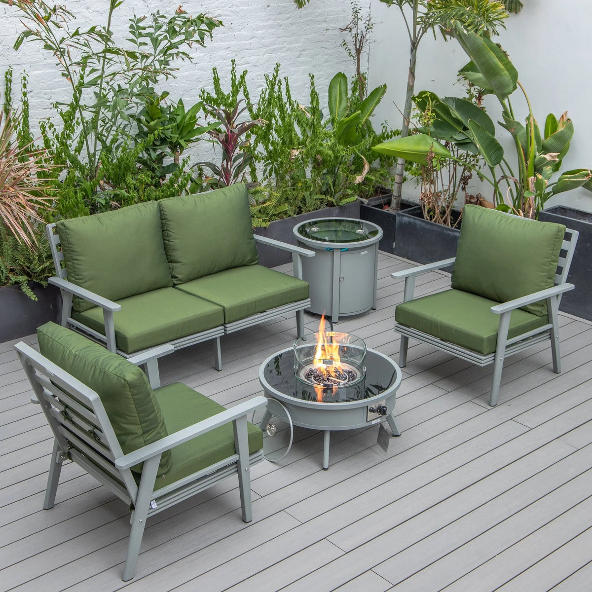 Walbrooke Aluminum Patio Conversation With Fire Pit Table & Tank Holder - Elax Furniture