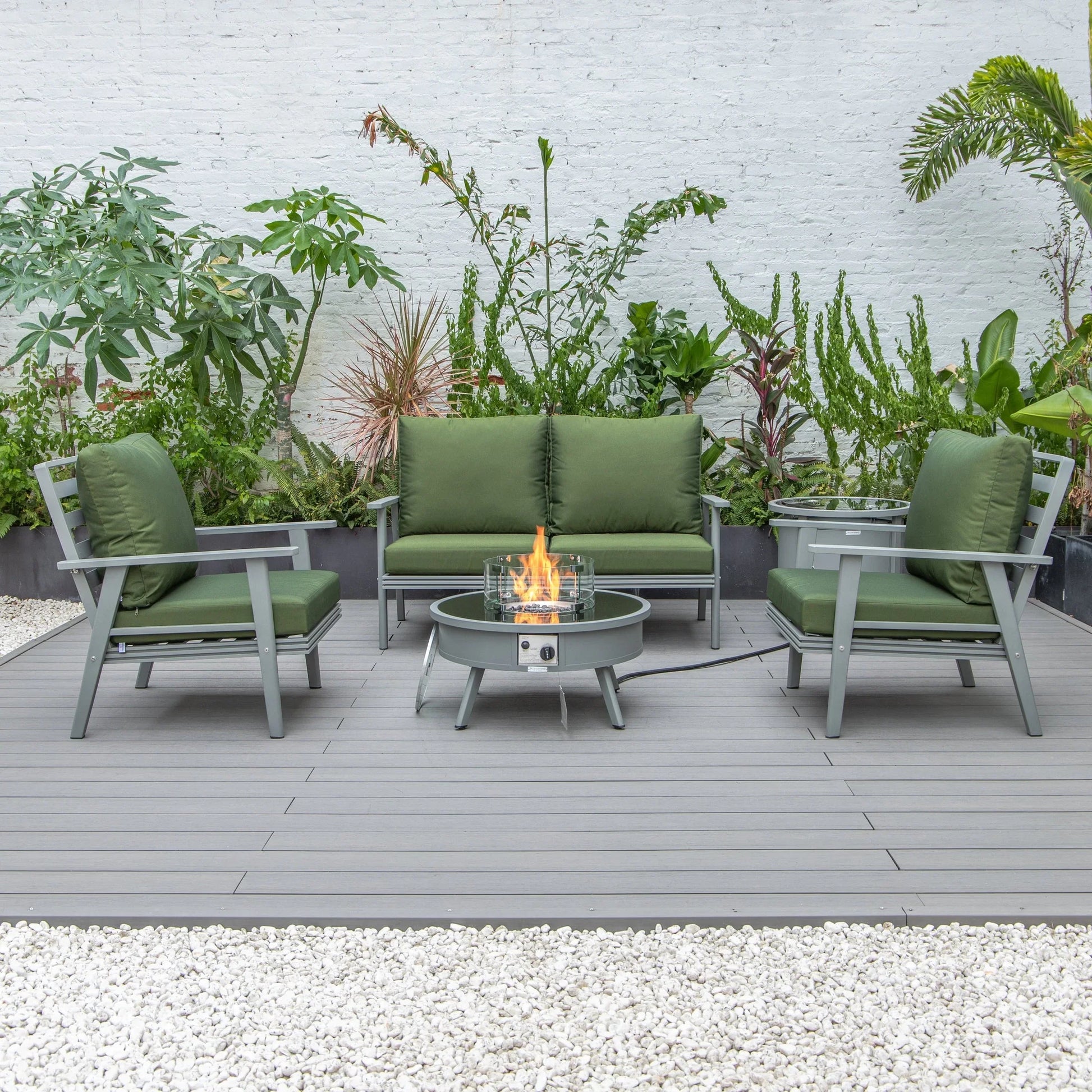 Walbrooke Aluminum Patio Conversation With Fire Pit Table & Tank Holder - Elax Furniture
