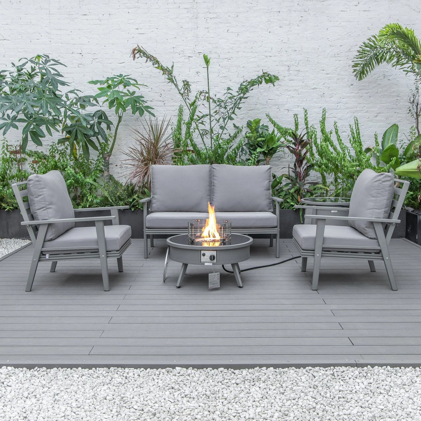 Walbrooke Aluminum Patio Conversation With Fire Pit Table & Tank Holder - Elax Furniture