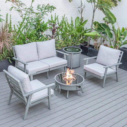 Walbrooke Aluminum Patio Conversation With Fire Pit Table & Tank Holder - Elax Furniture