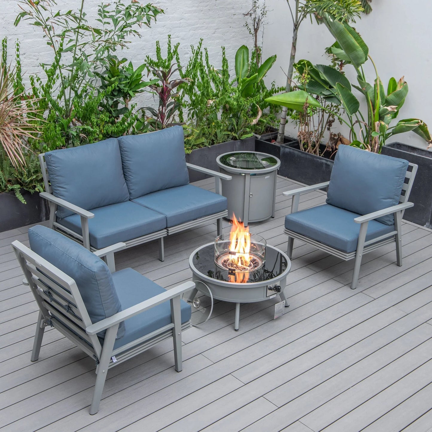 Walbrooke Aluminum Patio Conversation With Fire Pit Table & Tank Holder - Elax Furniture